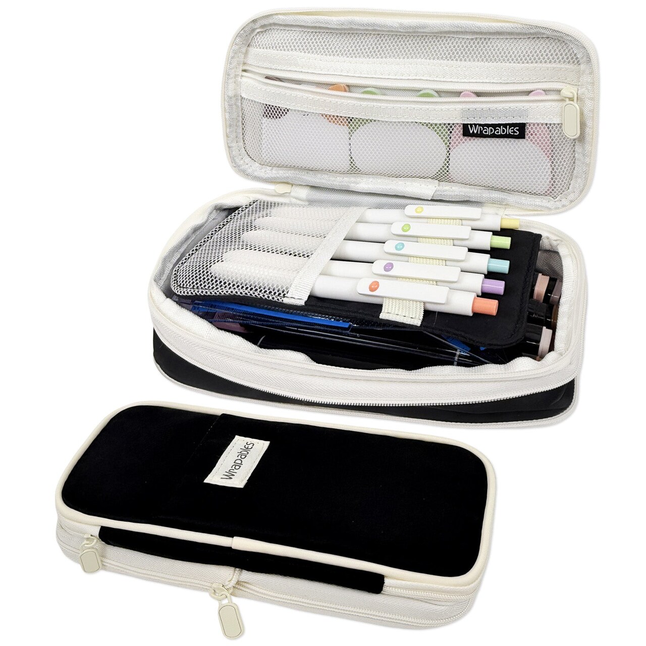 Wrapables Large Capacity Pencil Case, Expandable Pencil Pouch for Stationery Tools, Black